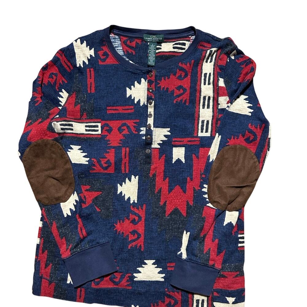 LRL Ralph Lauren Large Western Henley Elbow Patches Classic Cotton Shirt